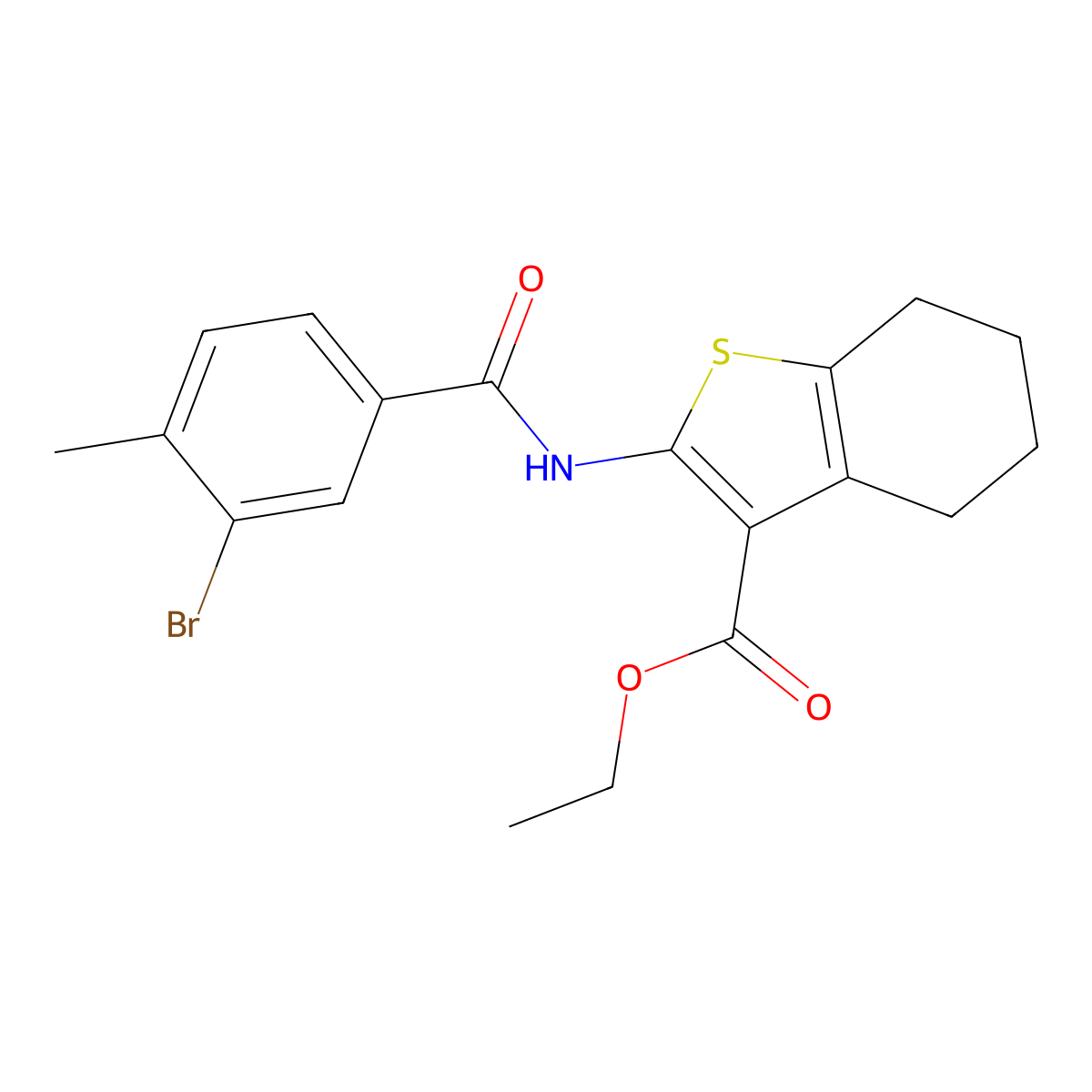 Ethyl 2-[(3-bromo-4-methylbenzoyl)amino]-4,5,6,7-tetrahydro-1-benzothiophene-3-carboxylate molecular structure, CAS 444058-50-8