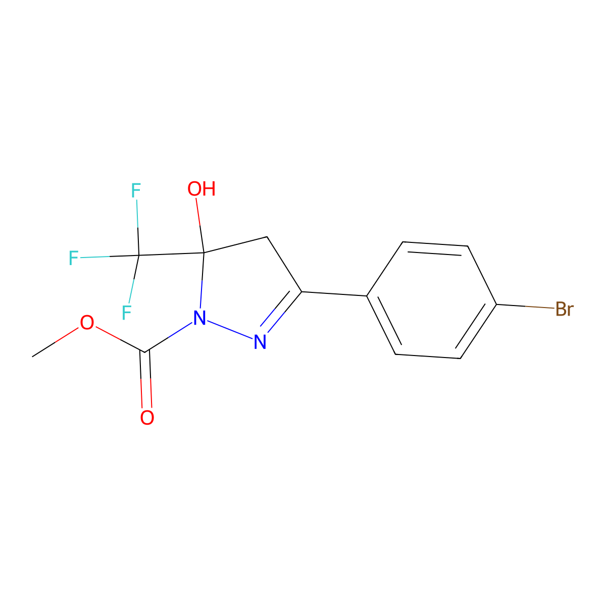 methyl 3-(4-bromophenyl)-5-hydroxy-5-(trifluoromethyl)-4,5-dihydro-1H-pyrazole-1-carboxylate molecular structure, CAS 444058-55-3