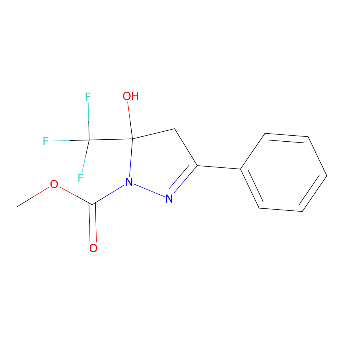 methyl 5-hydroxy-3-phenyl-5-(trifluoromethyl)-4,5-dihydro-1H-pyrazole-1-carboxylate molecular structure, CAS 444058-84-8