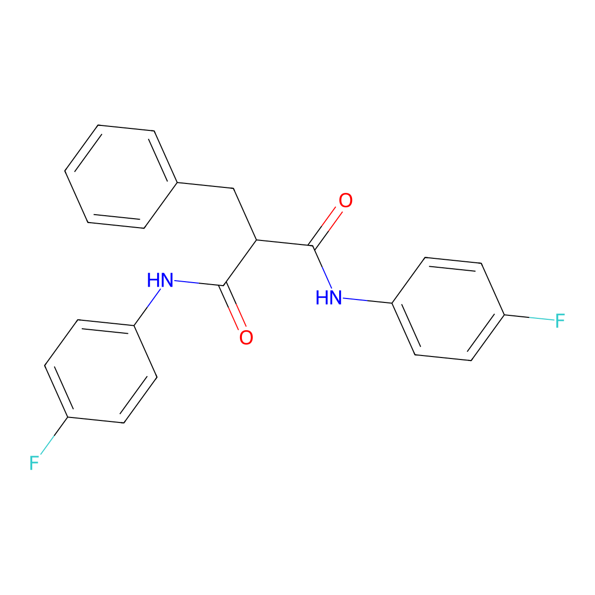 2-benzyl-N,N'-bis(4-fluorophenyl)propanediamide molecular structure, CAS 444060-00-8