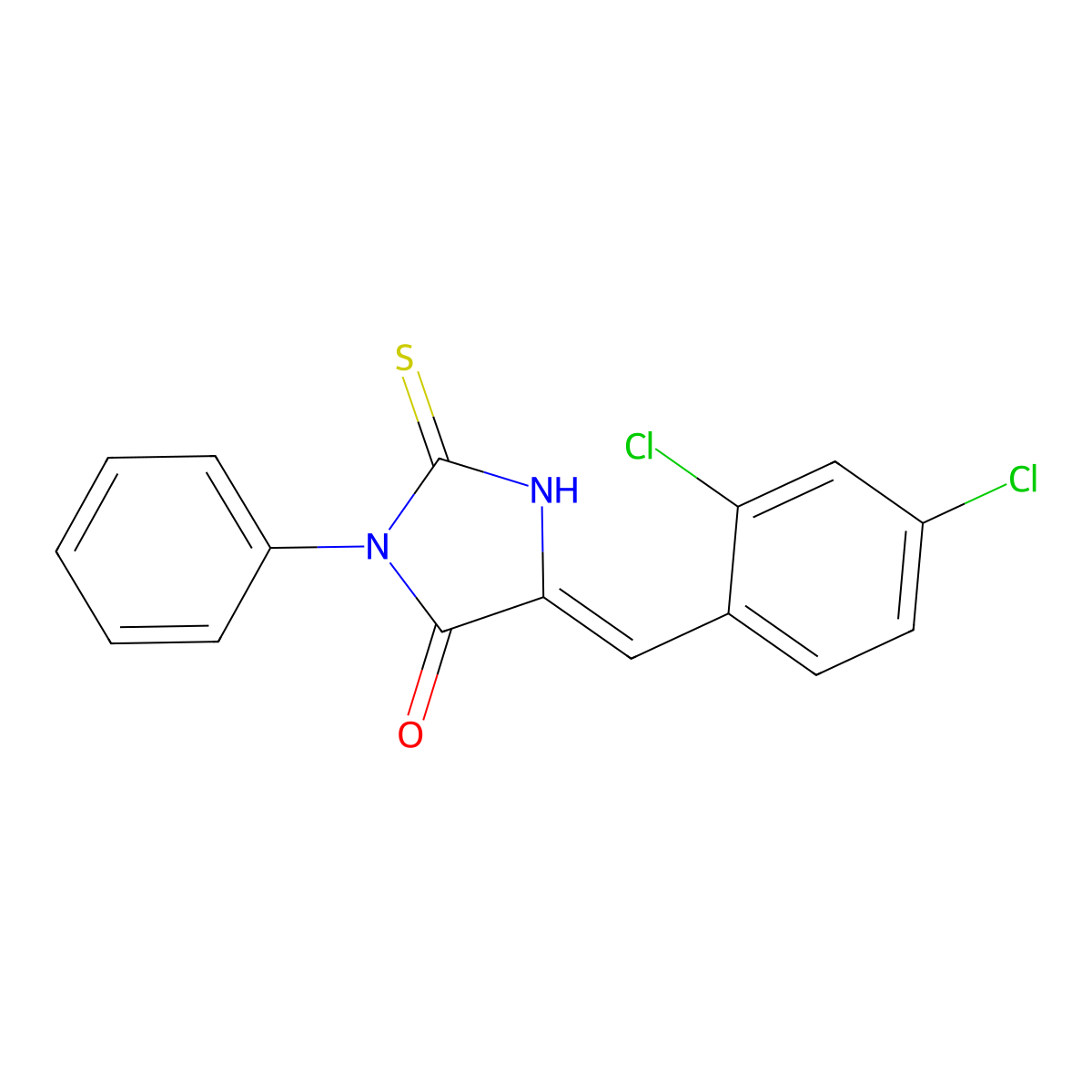 (5E)-5-(2,4-dichlorobenzylidene)-2-mercapto-3-phenyl-3,5-dihydro-4H-imidazol-4-one molecular structure, CAS 444061-38-5