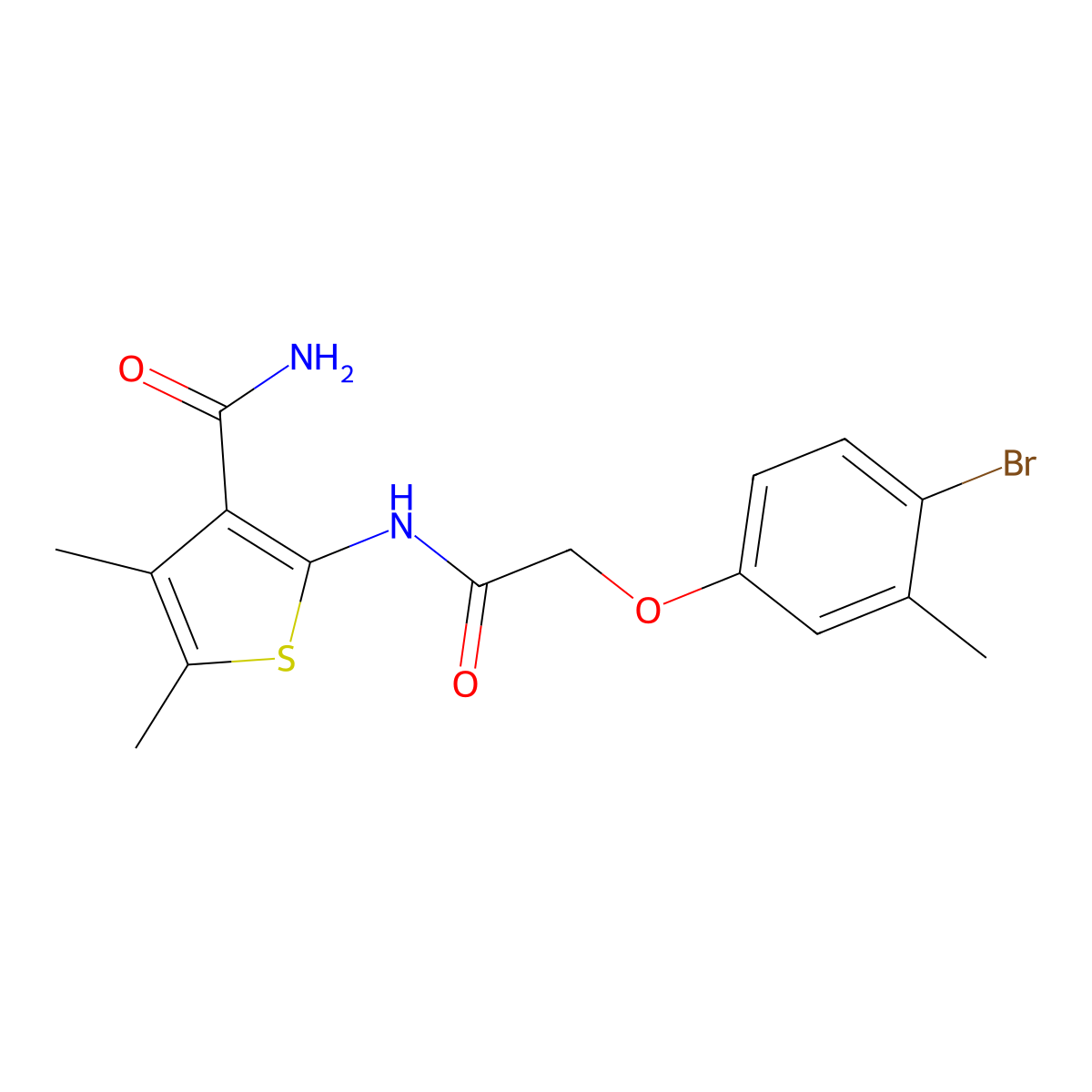 2-{[(4-Bromo-3-methylphenoxy)acetyl]amino}-4,5-dimethyl-3-thiophenecarboxamide molecular structure, CAS 444068-61-5