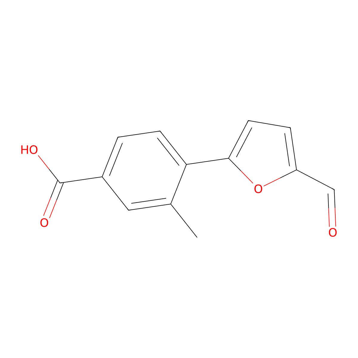 4-(5-Formylfuran-2-yl)-3-methylbenzoic acid molecular structure, CAS 444068-62-6