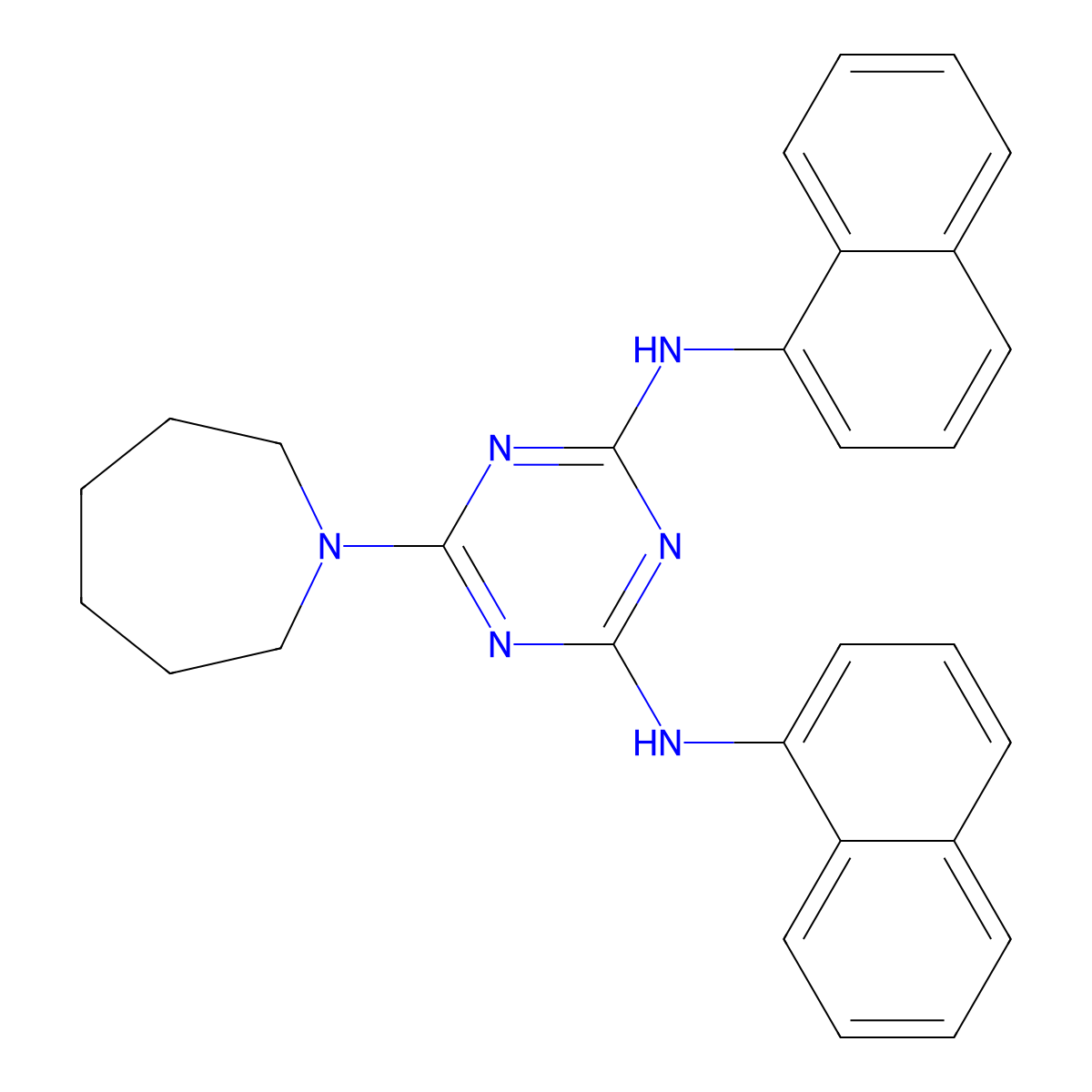 6-(azepan-1-yl)-N,N'-di(naphthalen-1-yl)-1,3,5-triazine-2,4-diamine molecular structure, CAS 444068-83-1