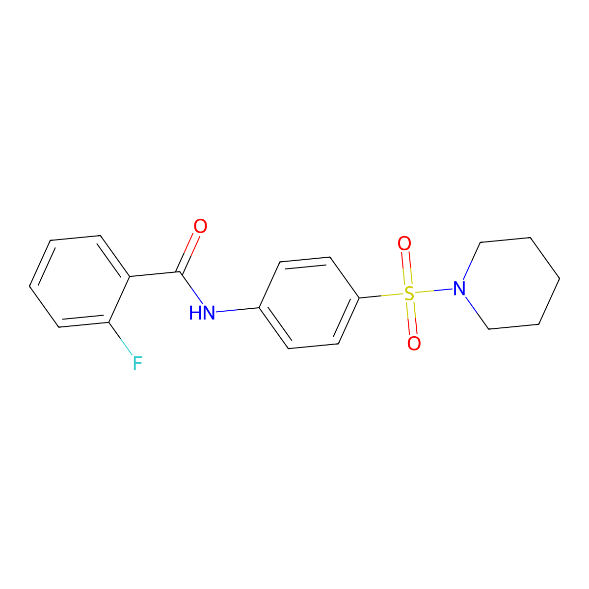 2-fluoro-N-(4-piperidin-1-ylsulfonylphenyl)benzamide molecular structure, CAS 444077-64-9