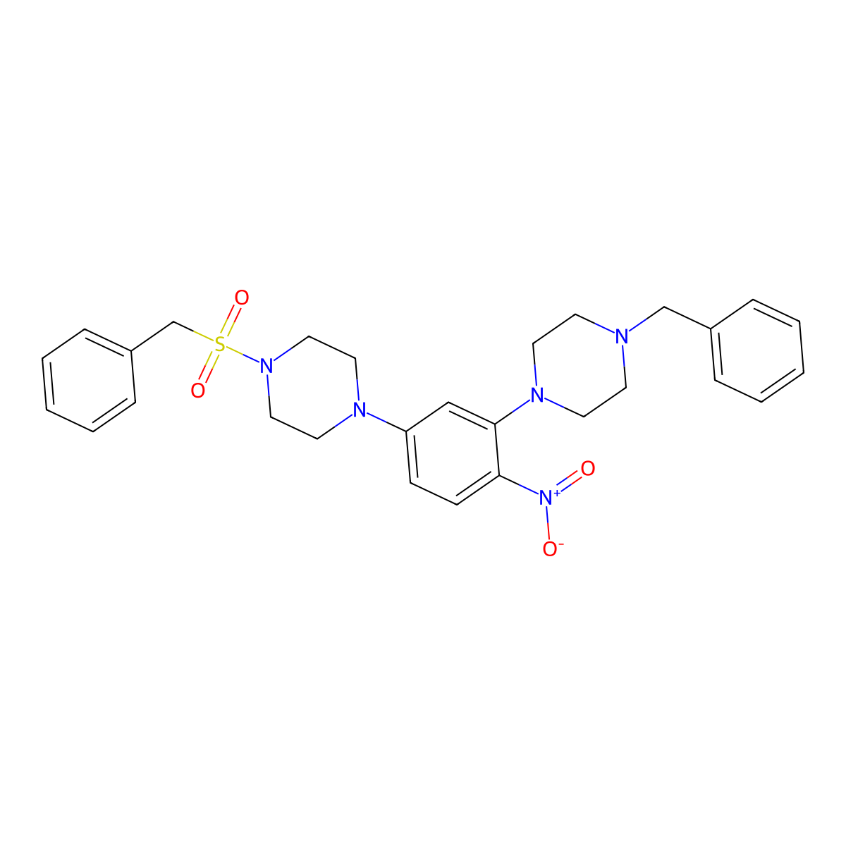 1-Benzyl-4-[5-(4-benzylsulfonylpiperazin-1-yl)-2-nitrophenyl]piperazine molecular structure, CAS 444079-42-9
