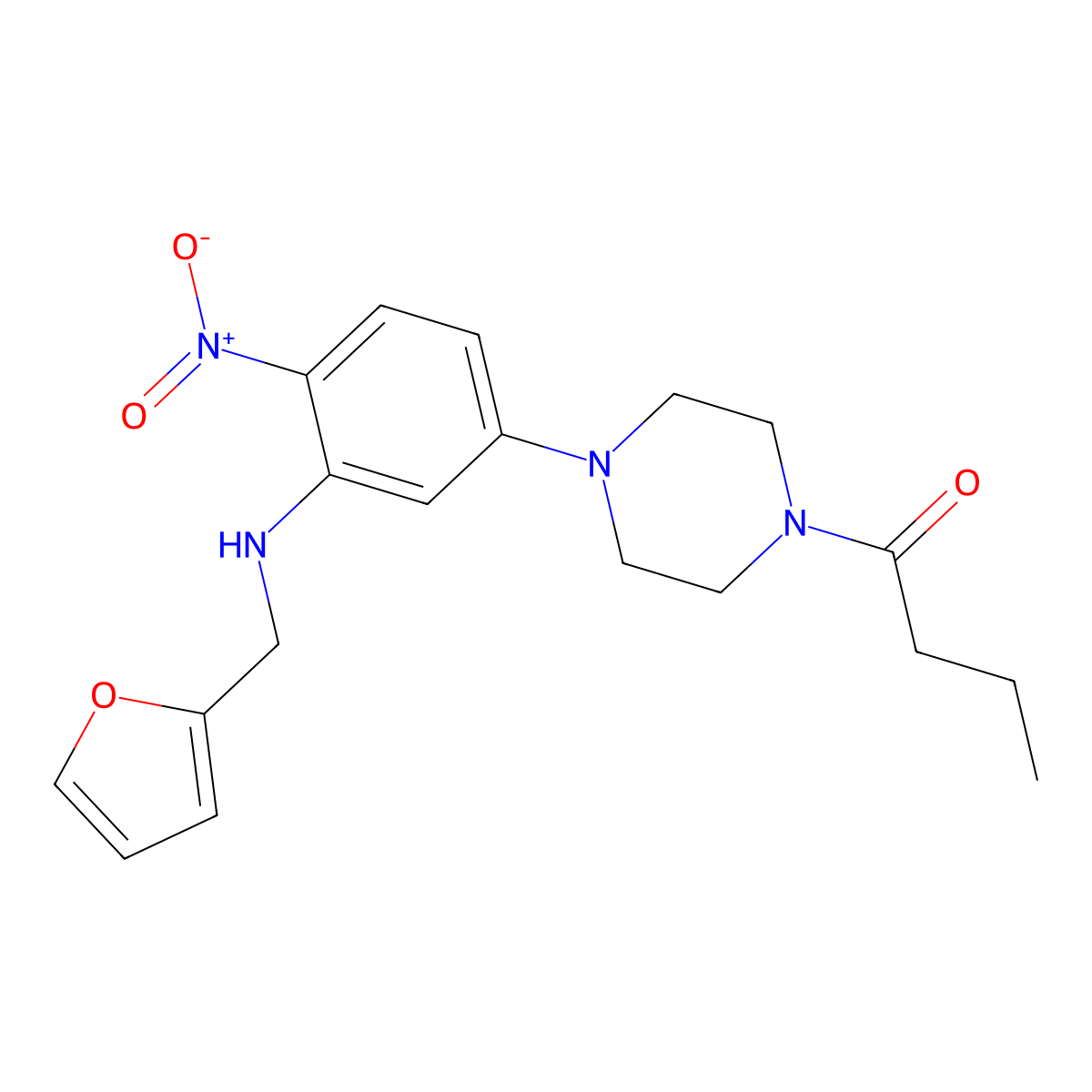 1-[4-[3-(Furan-2-ylmethylamino)-4-nitrophenyl]piperazin-1-yl]butan-1-one molecular structure, CAS 444081-68-9