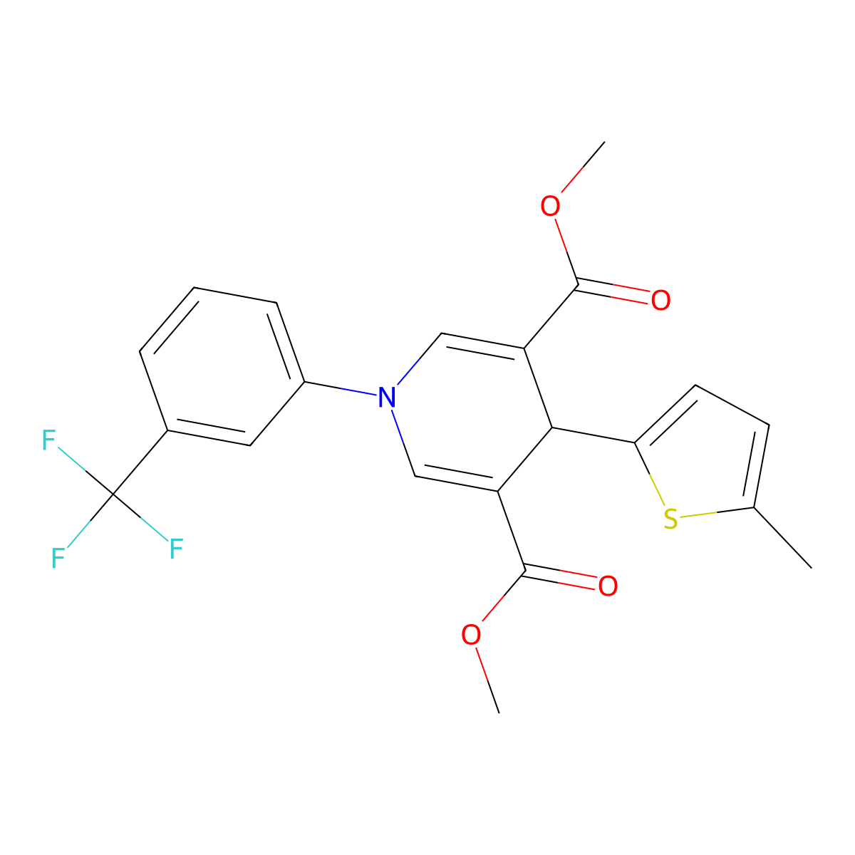 Dimethyl 4-(5-methylthiophen-2-yl)-1-[3-(trifluoromethyl)phenyl]-4H-pyridine-3,5-dicarboxylate molecular structure, CAS 4441-16-1