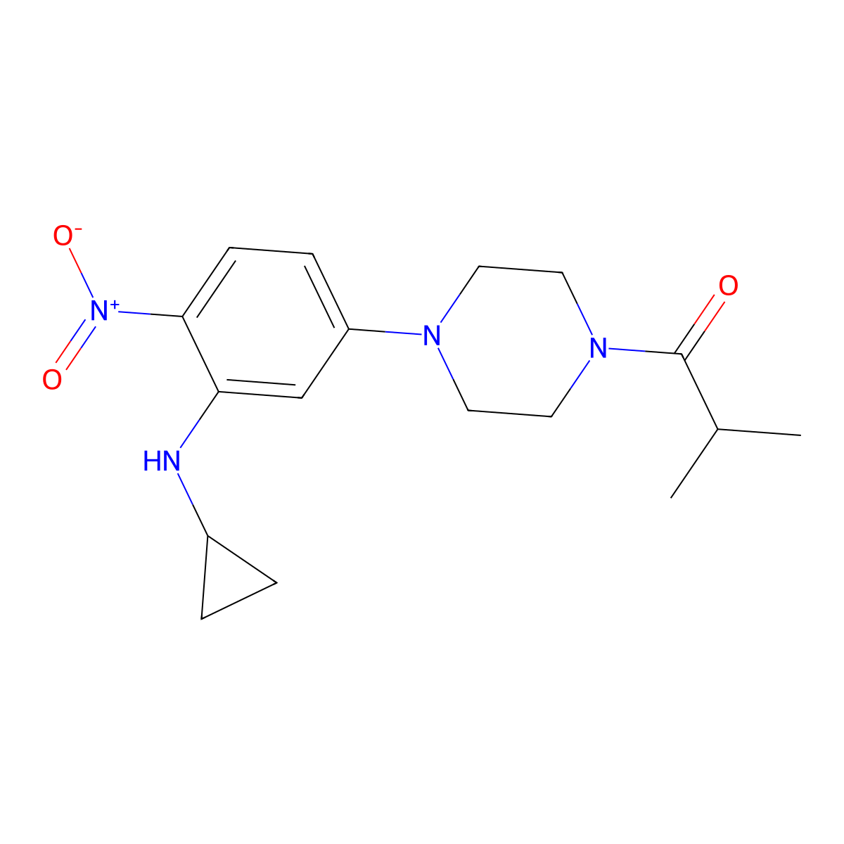 1-{4-[3-(Cyclopropylamino)-4-nitrophenyl]piperazin-1-yl}-2-methylpropan-1-one molecular structure, CAS 444111-19-7