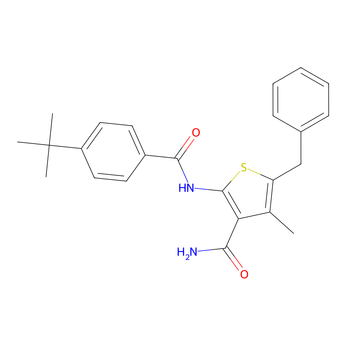 5-Benzyl-2-[(4-tert-butylbenzoyl)amino]-4-methylthiophene-3-carboxamide molecular structure, CAS 444114-77-6