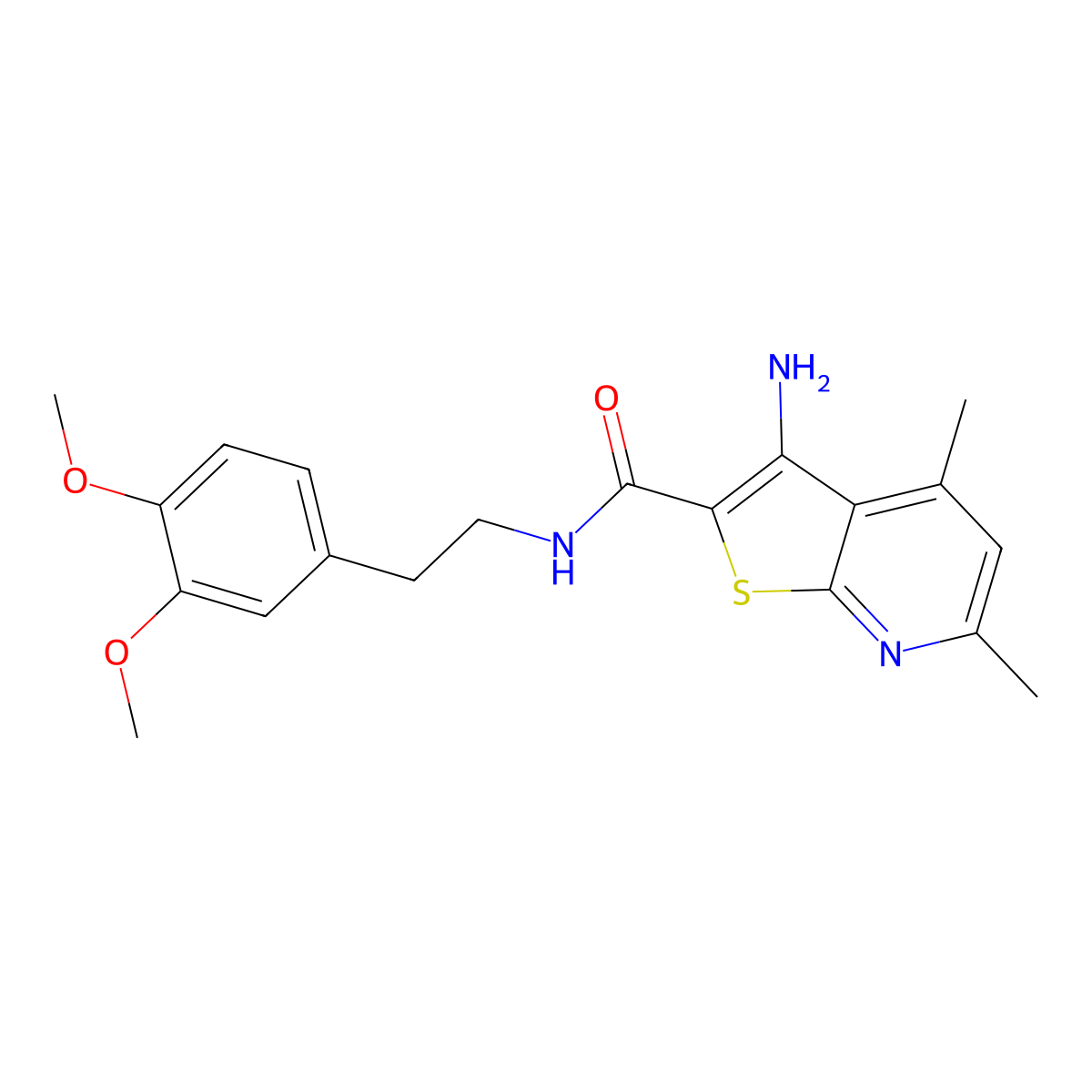 3-amino-N-[2-(3,4-dimethoxyphenyl)ethyl]-4,6-dimethylthieno[2,3-b]pyridine-2-carboxamide molecular structure, CAS 444114-87-8