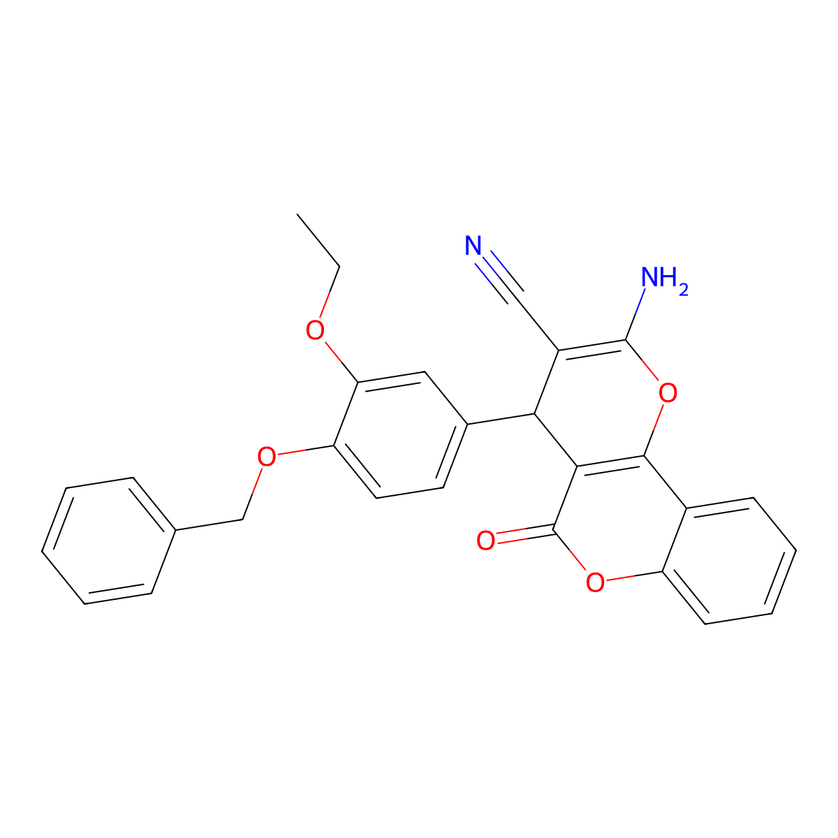 2-amino-4-(3-ethoxy-4-phenylmethoxyphenyl)-5-oxo-4H-pyrano[3,2-c]chromene-3-carbonitrile molecular structure, CAS 444116-33-0