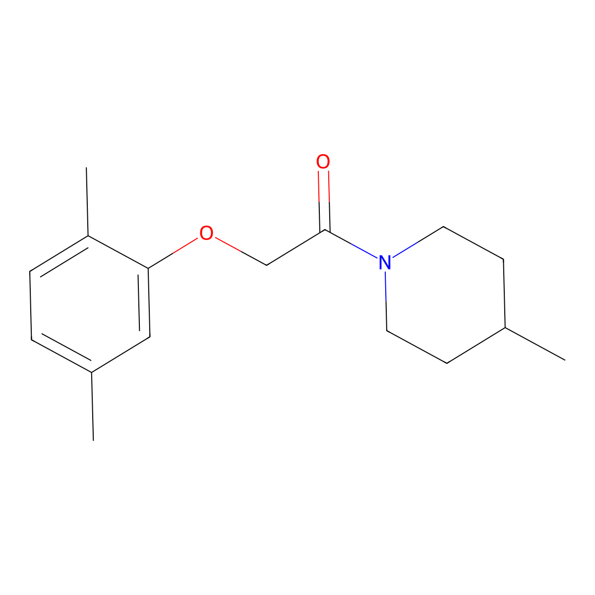 2-(2,5-Dimethylphenoxy)-1-(4-methylpiperidin-1-yl)ethanone molecular structure, CAS 444116-64-7