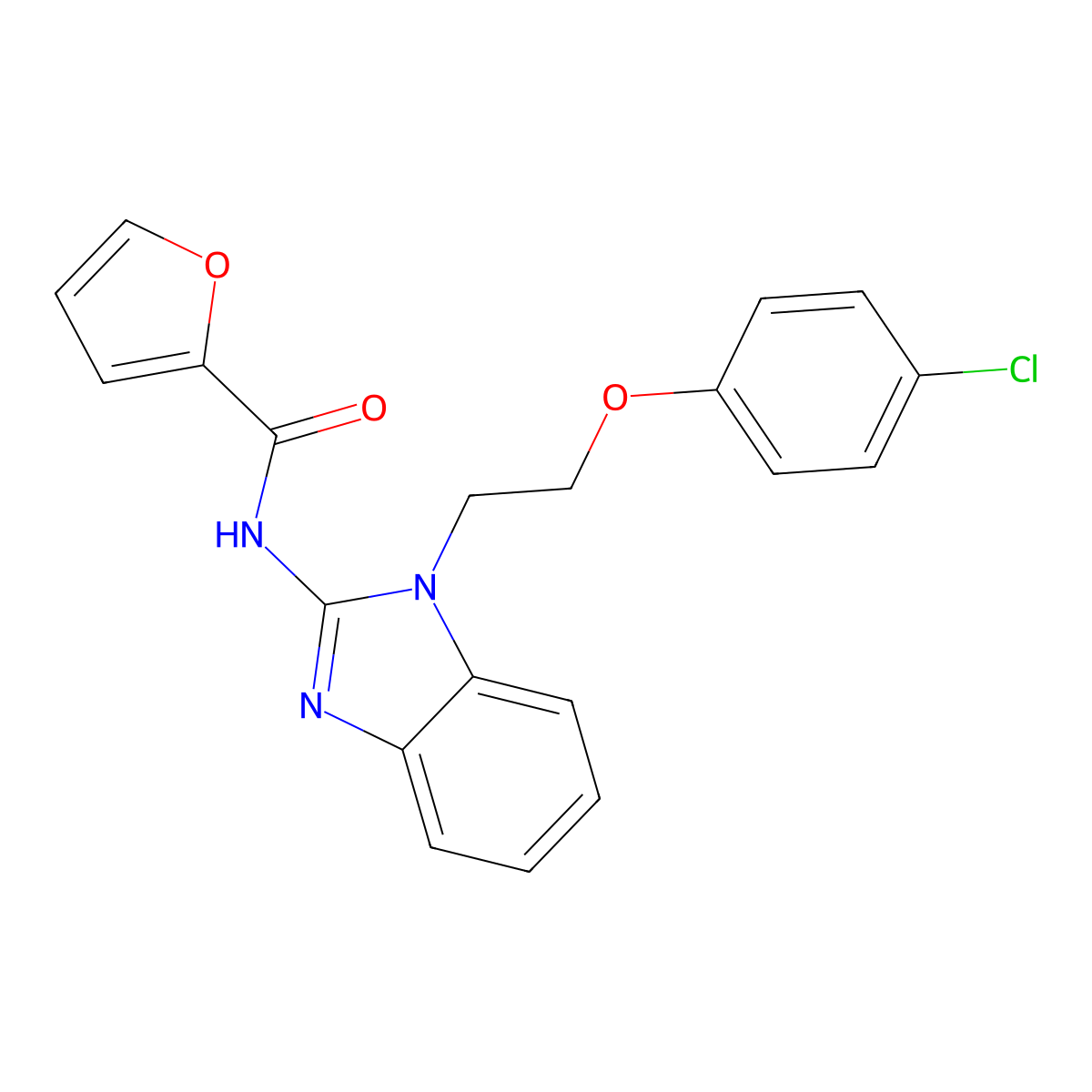 N-[1-[2-(4-chlorophenoxy)ethyl]benzimidazol-2-yl]furan-2-carboxamide molecular structure, CAS 444118-17-6