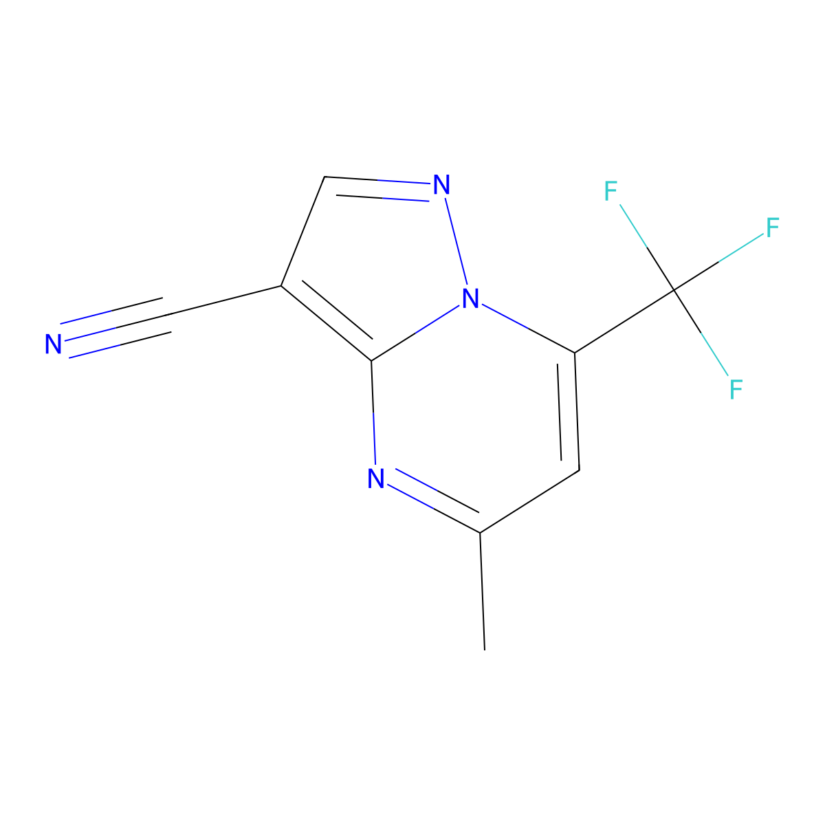 5-Methyl-7-(trifluoromethyl)pyrazolo[1,5-a]pyrimidine-3-carbonitrile molecular structure, CAS 444144-39-2