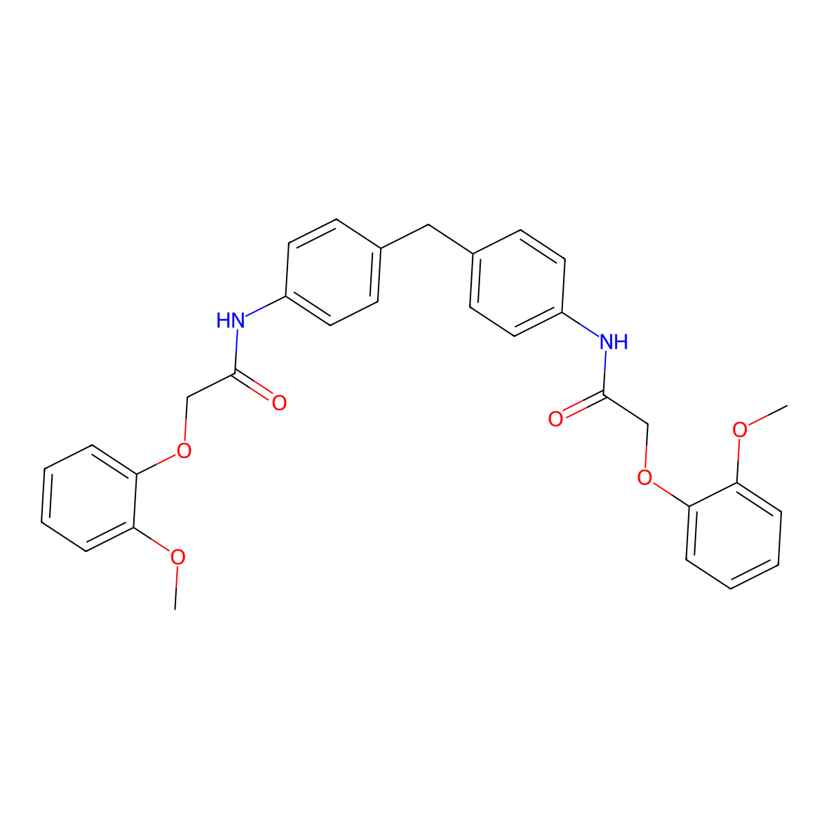 2-(2-methoxyphenoxy)-N-[4-[[4-[[2-(2-methoxyphenoxy)acetyl]amino]phenyl]methyl]phenyl]acetamide molecular structure, CAS 444144-46-1