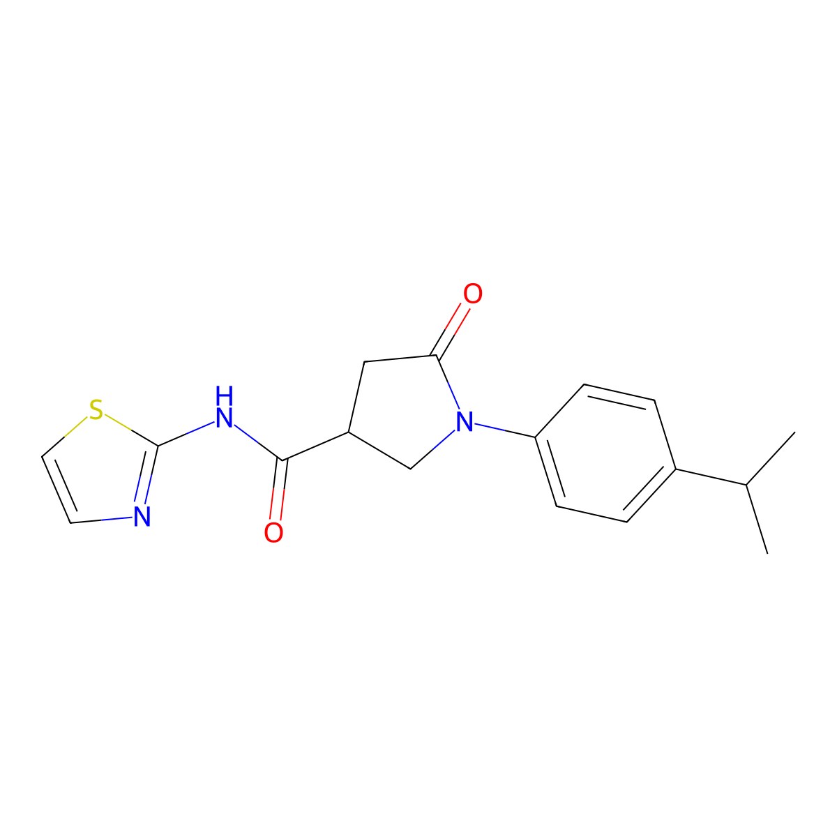 5-oxo-1-(4-propan-2-ylphenyl)-N-(1,3-thiazol-2-yl)pyrrolidine-3-carboxamide molecular structure, CAS 444145-30-6