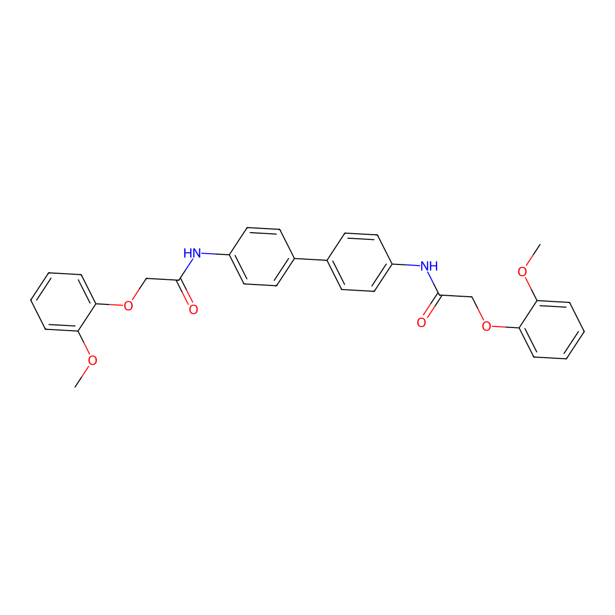 2-(2-methoxyphenoxy)-N-[4-[4-[[2-(2-methoxyphenoxy)acetyl]amino]phenyl]phenyl]acetamide molecular structure, CAS 444145-32-8