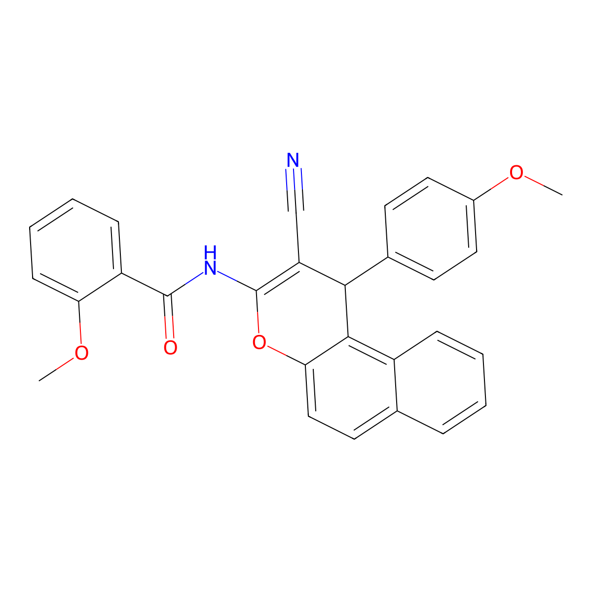 N-[2-cyano-1-(4-methoxyphenyl)-1H-benzo[f]chromen-3-yl]-2-methoxybenzamide molecular structure, CAS 444146-18-3
