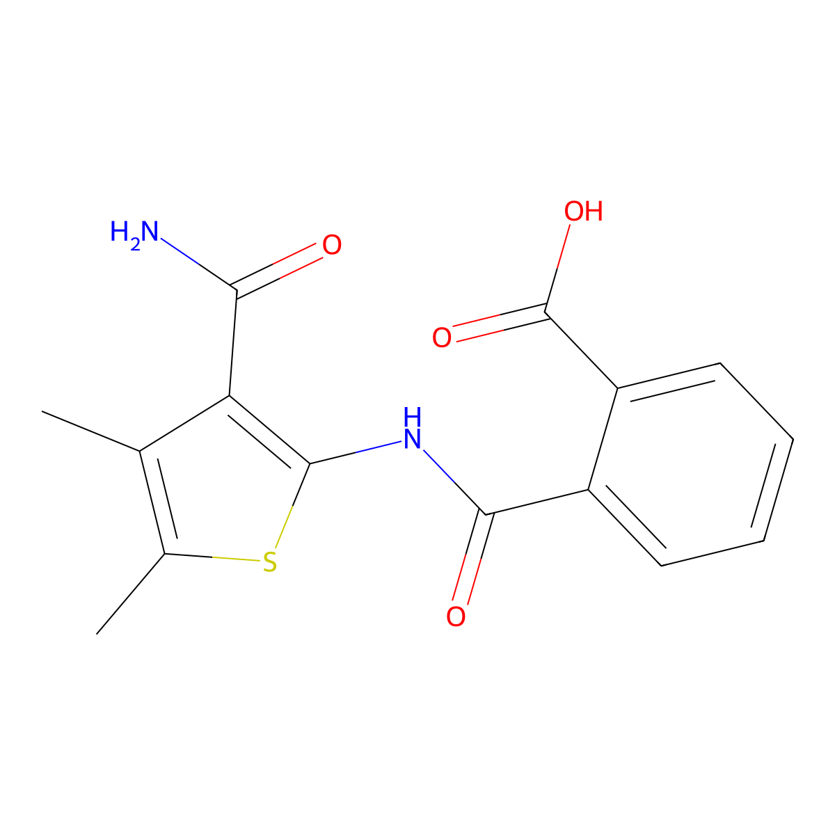 2-[(3-Carbamoyl-4,5-dimethylthiophen-2-yl)carbamoyl]benzoic acid molecular structure, CAS 444146-23-0