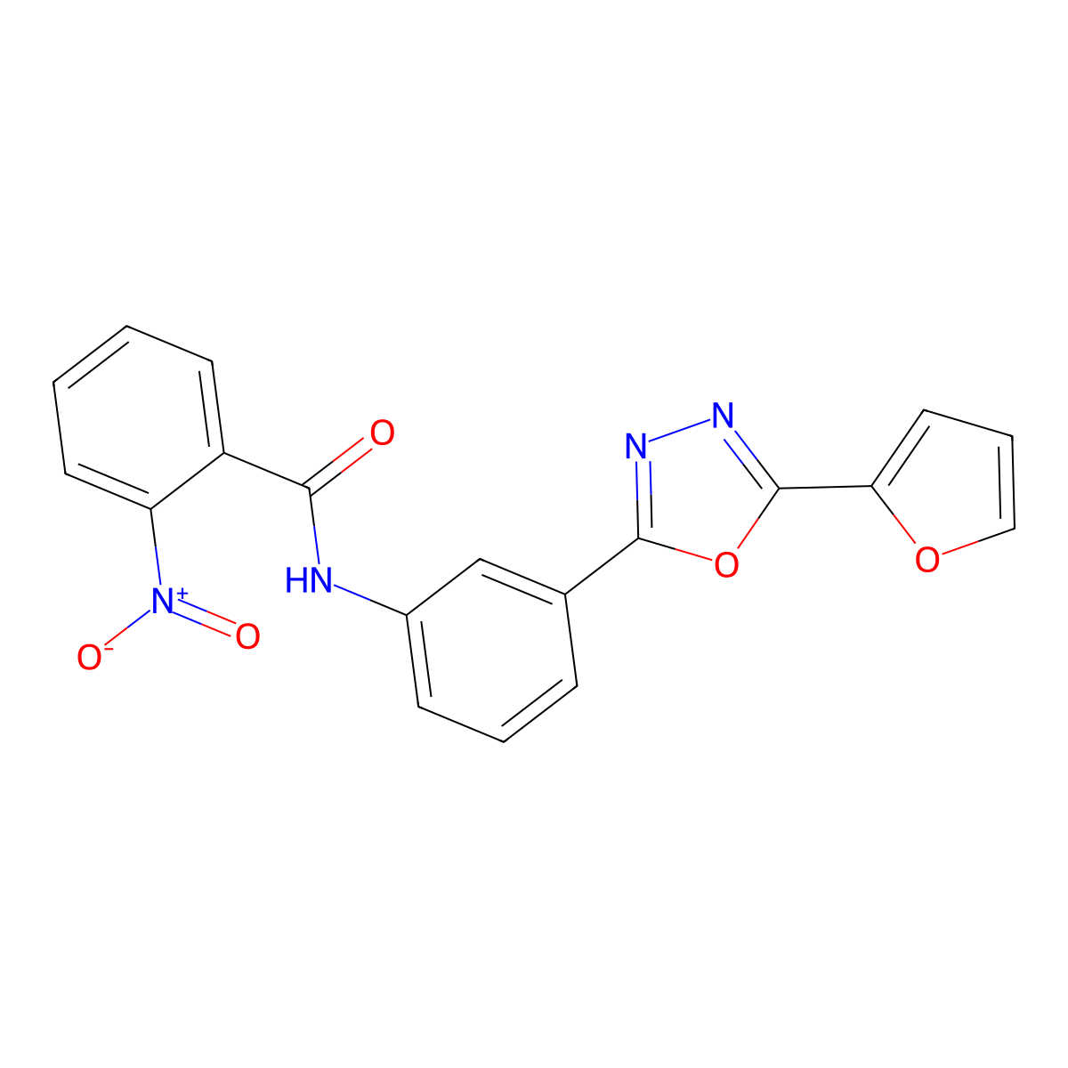 N-[3-[5-(furan-2-yl)-1,3,4-oxadiazol-2-yl]phenyl]-2-nitrobenzamide molecular structure, CAS 444147-07-3