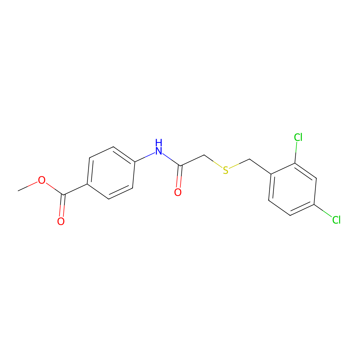 Methyl 4-({[(2,4-dichlorobenzyl)sulfanyl]acetyl}amino)benzoate molecular structure, CAS 444147-51-7