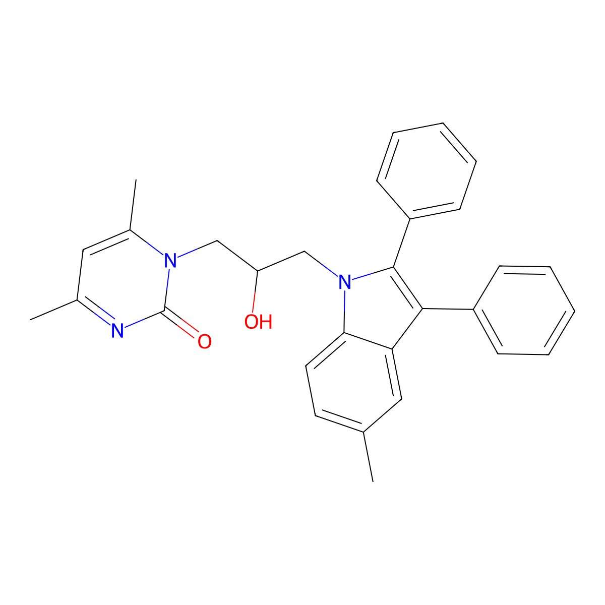 1-(2-hydroxy-3-(5-methyl-2,3-diphenyl-1H-indol-1-yl)propyl)-4,6-dimethylpyrimidin-2(1H)-one molecular structure, CAS 444148-04-3