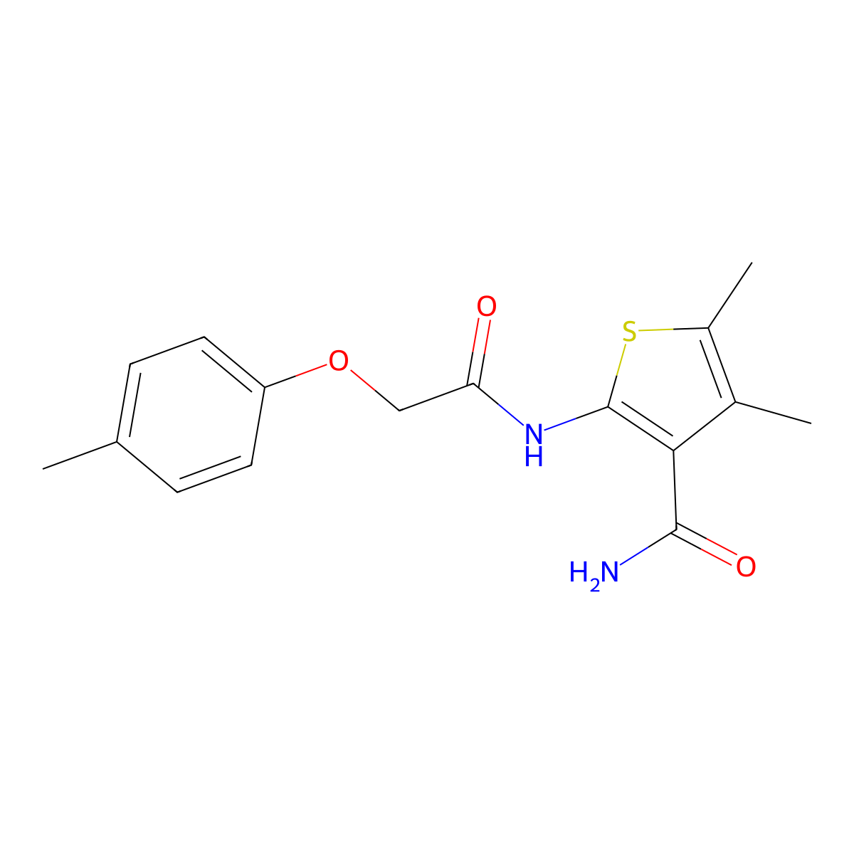 4,5-Dimethyl-2-{[(4-methylphenoxy)acetyl]amino}thiophene-3-carboxamide molecular structure, CAS 444148-29-2