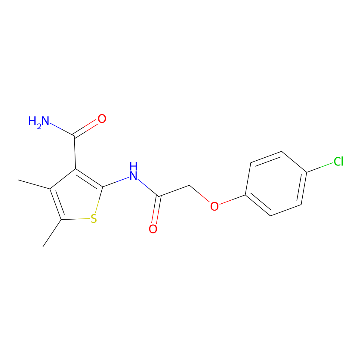 2-{[(4-Chlorophenoxy)acetyl]amino}-4,5-dimethyl-3-thiophenecarboxamide molecular structure, CAS 444148-43-0