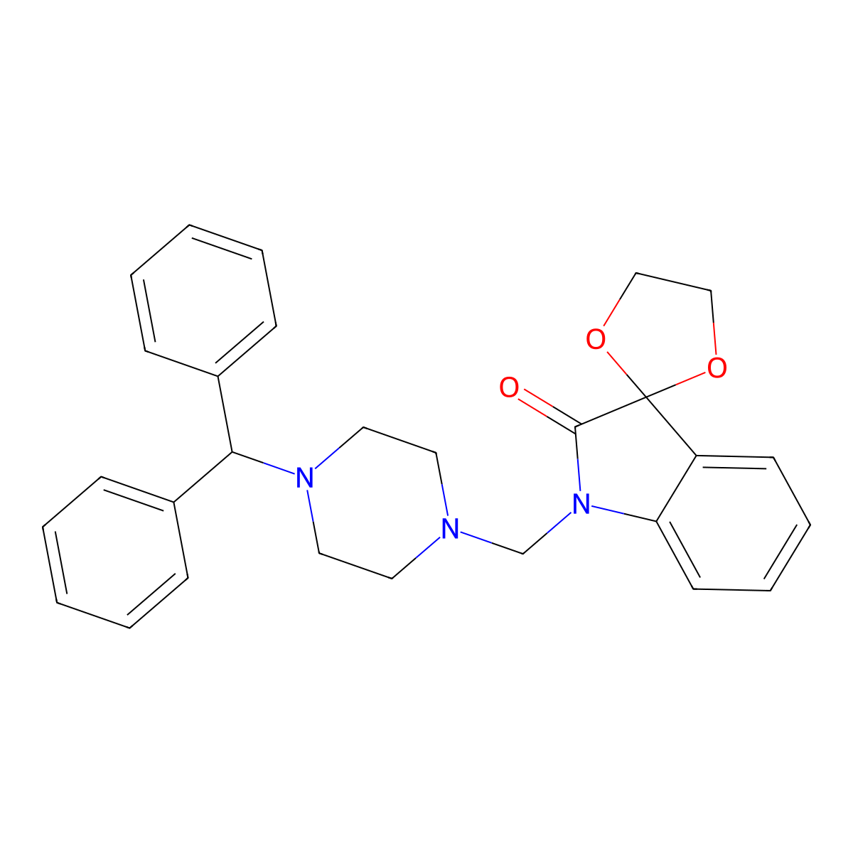 1'-{[4-(diphenylmethyl)piperazin-1-yl]methyl}spiro[1,3-dioxolane-2,3'-indol]-2'(1'H)-one molecular structure, CAS 444148-95-2