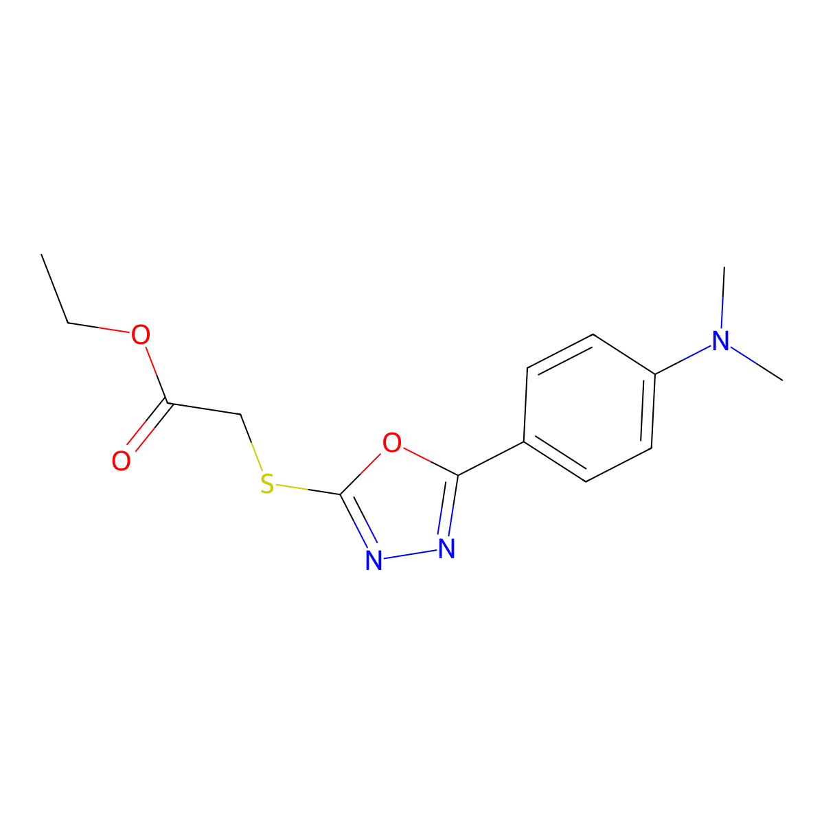 Ethyl ({5-[4-(dimethylamino)phenyl]-1,3,4-oxadiazol-2-yl}sulfanyl)acetate molecular structure, CAS 444149-83-1