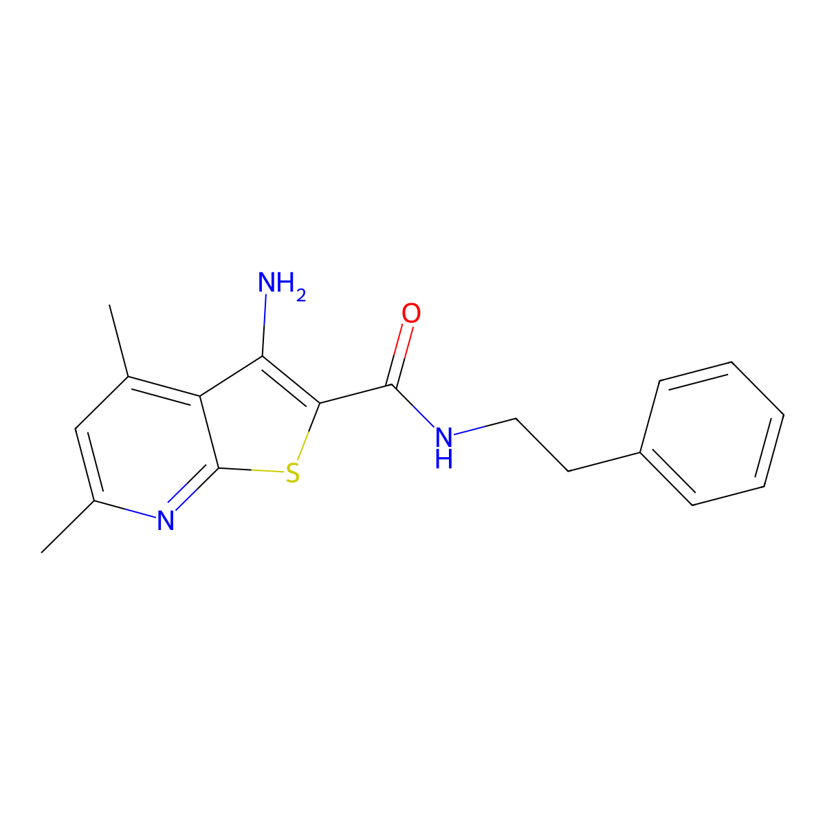 3-amino-4,6-dimethyl-N-(2-phenylethyl)thieno[2,3-b]pyridine-2-carboxamide molecular structure, CAS 444150-04-3