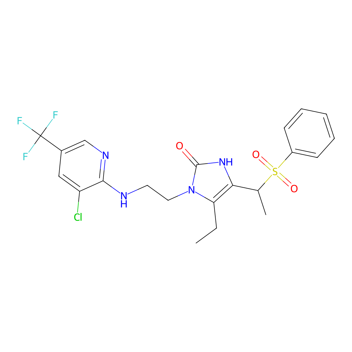 5-[1-(benzenesulfonyl)ethyl]-3-[2-[[3-chloro-5-(trifluoromethyl)pyridin-2-yl]amino]ethyl]-4-ethyl-1H-imidazol-2-one molecular structure, CAS 444151-76-2