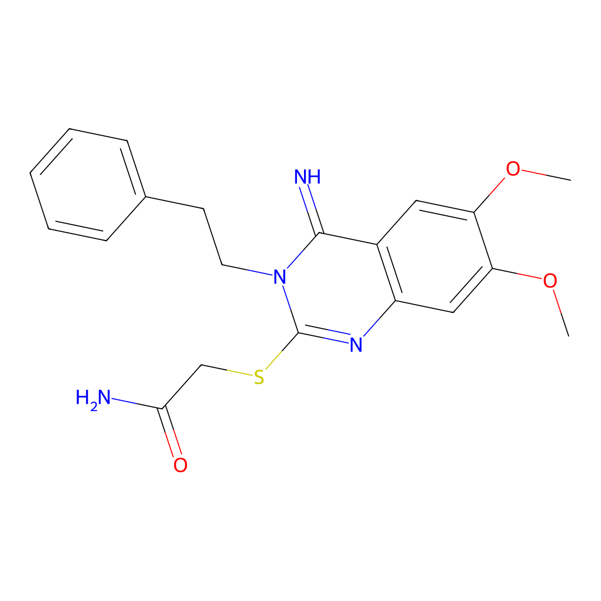 2-[(4-Imino-6,7-dimethoxy-3-phenethyl-3,4-dihydro-2-quinazolinyl)sulfanyl]acetamide molecular structure, CAS 444151-77-3