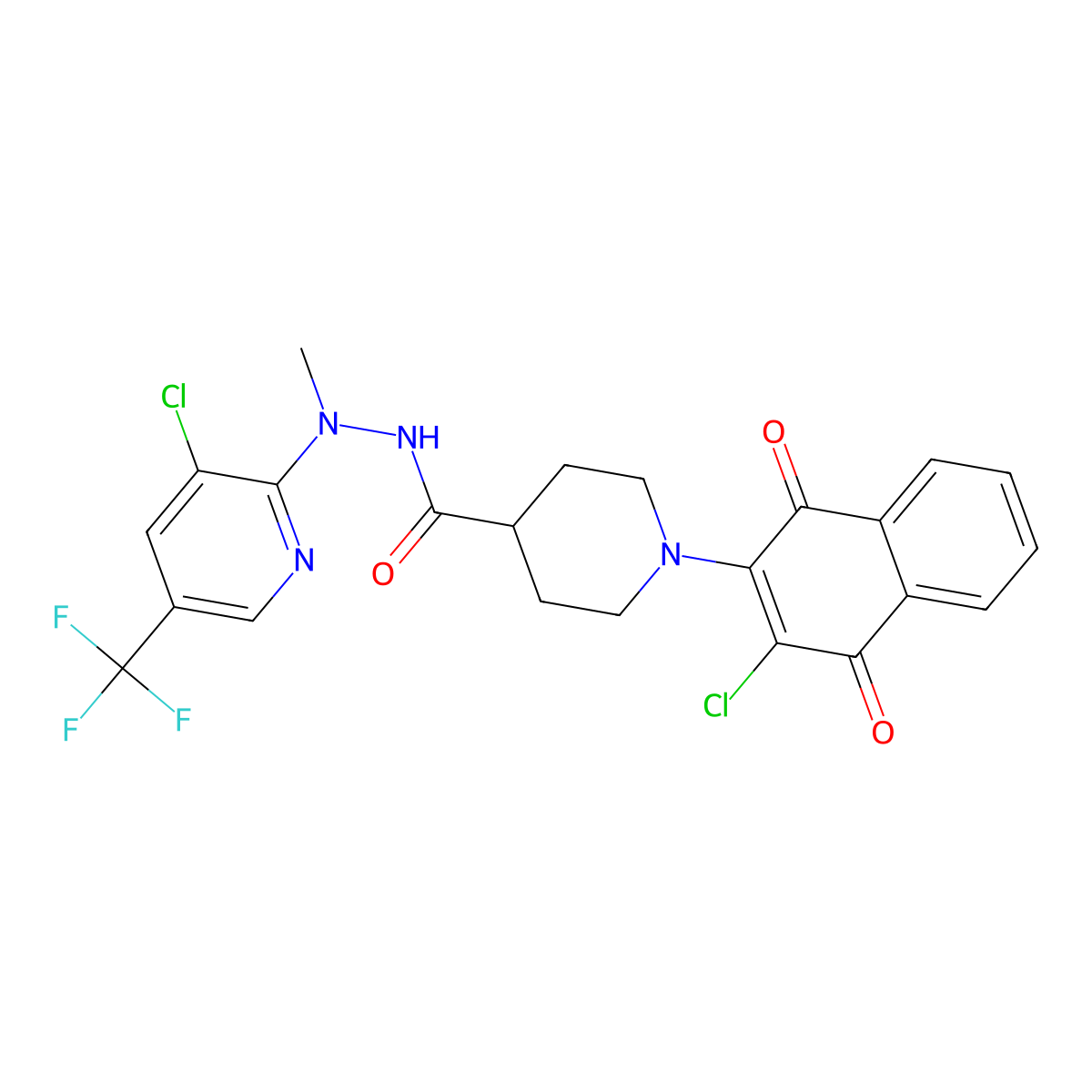 1-(3-chloro-1,4-dioxo-1,4-dihydro-2-naphthalenyl)-N'-[3-chloro-5-(trifluoromethyl)-2-pyridinyl]-N'-methyl-4-piperidinecarbohydrazide molecular structure, CAS 444151-84-2