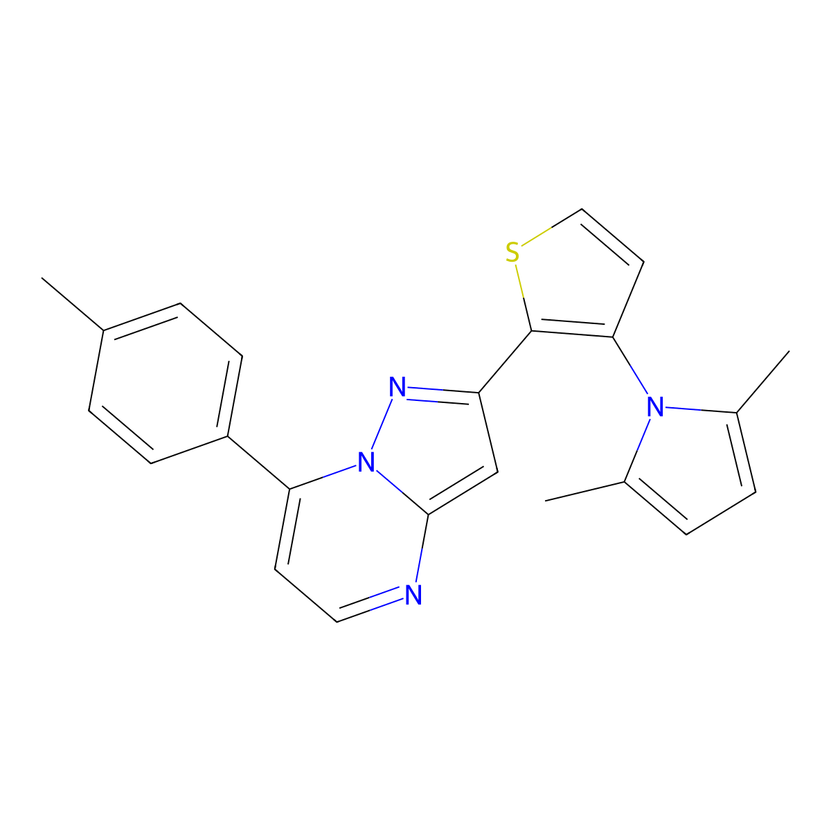 2-[3-(2,5-dimethyl-1H-pyrrol-1-yl)-2-thienyl]-7-(4-methylphenyl)pyrazolo[1,5-a]pyrimidine molecular structure, CAS 444151-85-3