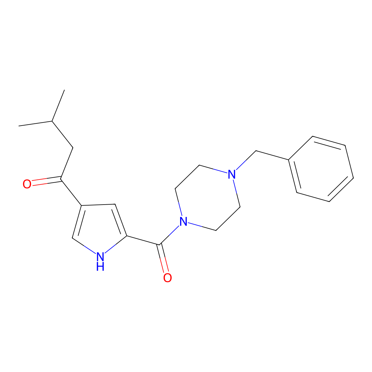 1-{5-[(4-benzylpiperazino)carbonyl]-1H-pyrrol-3-yl}-3-methyl-1-butanone molecular structure, CAS 444151-86-4