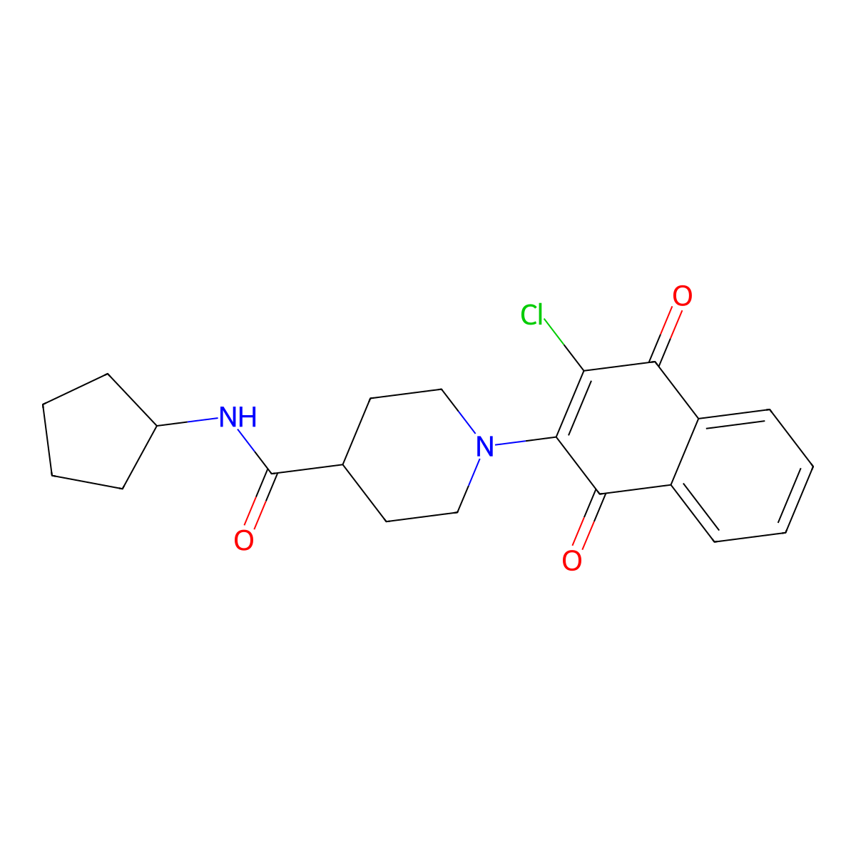 1-(3-chloro-1,4-dioxo-1,4-dihydro-2-naphthalenyl)-N-cyclopentyl-4-piperidinecarboxamide molecular structure, CAS 444151-91-1