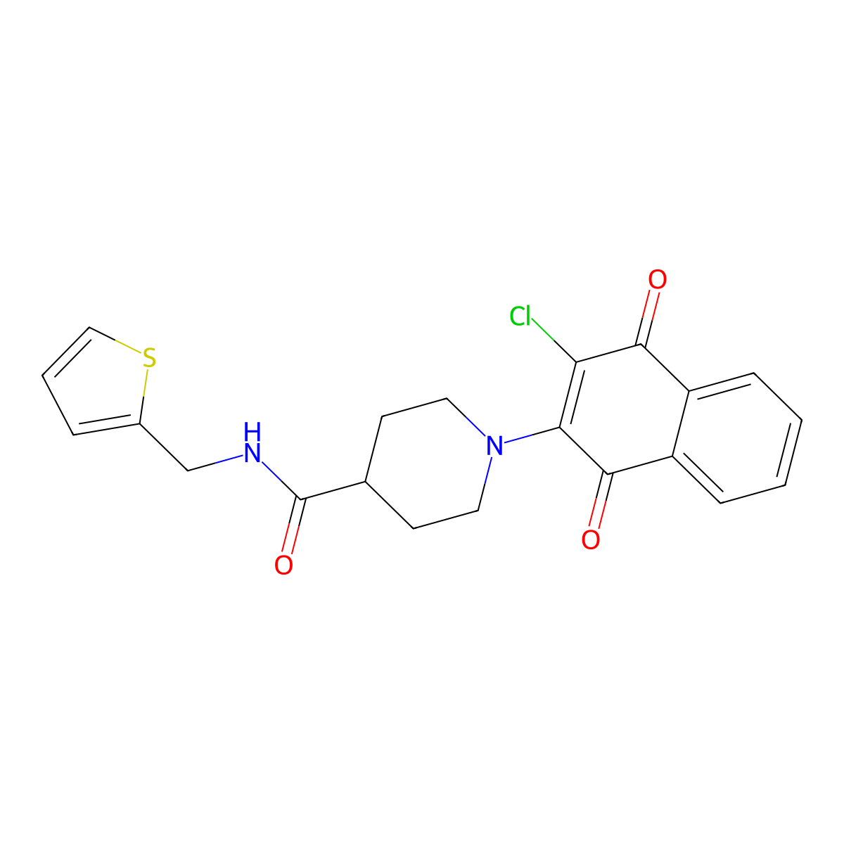 1-(3-chloro-1,4-dioxo-1,4-dihydro-2-naphthalenyl)-N-(2-thienylmethyl)-4-piperidinecarboxamide molecular structure, CAS 444151-92-2