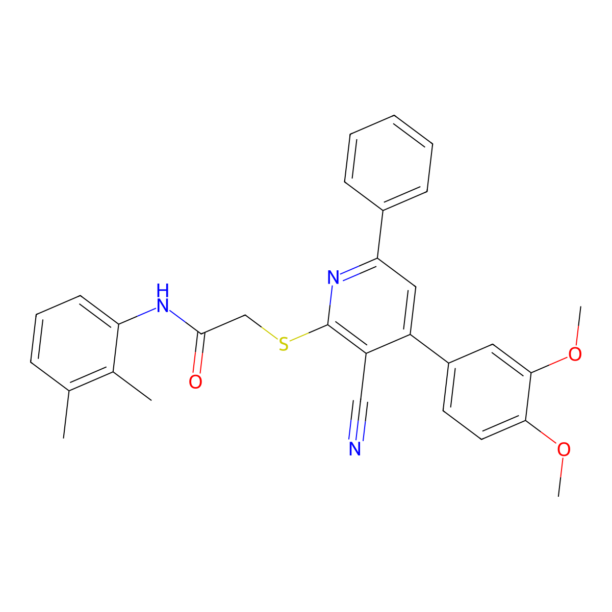 2-((3-Cyano-4-(3,4-dimethoxyphenyl)-6-phenylpyridin-2-yl)thio)-N-(2,3-dimethylphenyl)acetamide molecular structure, CAS 444152-23-2