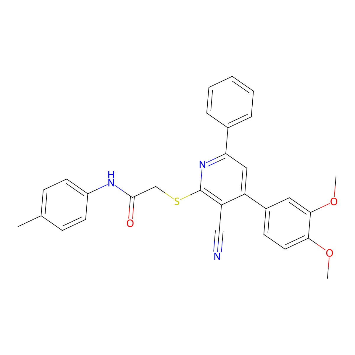 2-((3-Cyano-4-(3,4-dimethoxyphenyl)-6-phenylpyridin-2-yl)thio)-N-(p-tolyl)acetamide molecular structure, CAS 444152-24-3