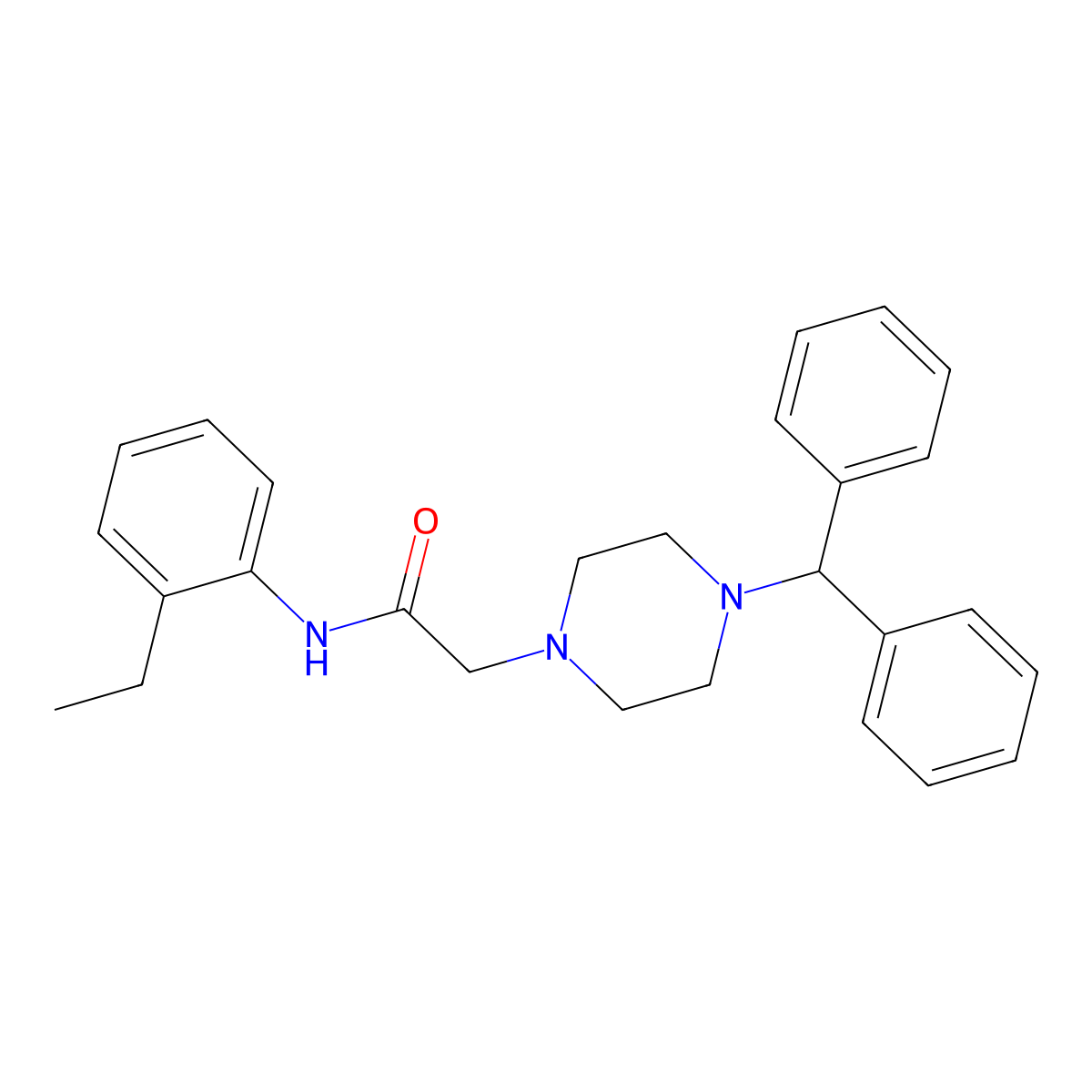 2-(4-Benzhydryl-piperazin-1-yl)-N-(2-ethyl-phenyl)-acetamide molecular structure, CAS 444152-52-7