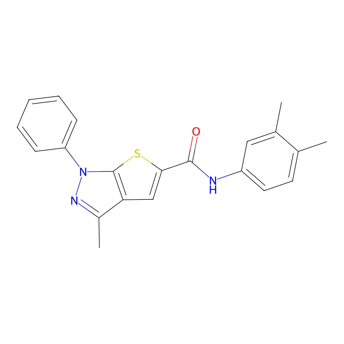N-(3,4-dimethylphenyl)-3-methyl-1-phenyl-1H-thieno[2,3-c]pyrazole-5-carboxamide molecular structure, CAS 444152-63-0