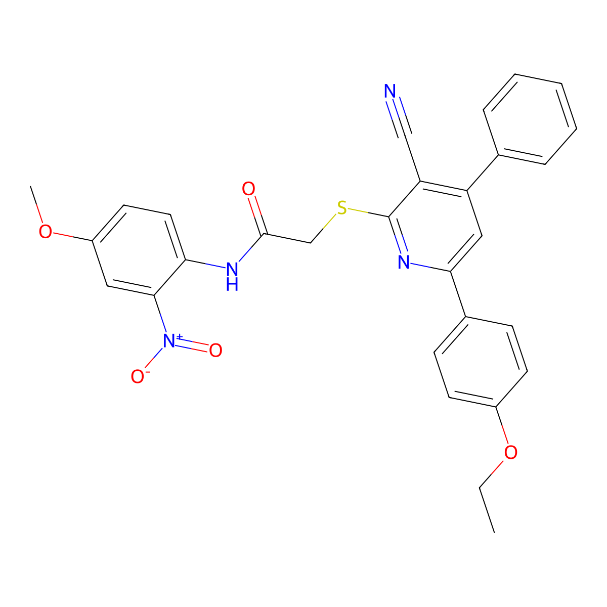2-((3-Cyano-6-(4-ethoxyphenyl)-4-phenylpyridin-2-yl)thio)-N-(4-methoxy-2-nitrophenyl)acetamide molecular structure, CAS 444152-73-2