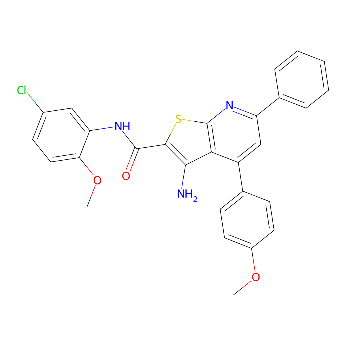 3-amino-N-(5-chloro-2-methoxyphenyl)-4-(4-methoxyphenyl)-6-phenylthieno[2,3-b]pyridine-2-carboxamide molecular structure, CAS 444152-92-5