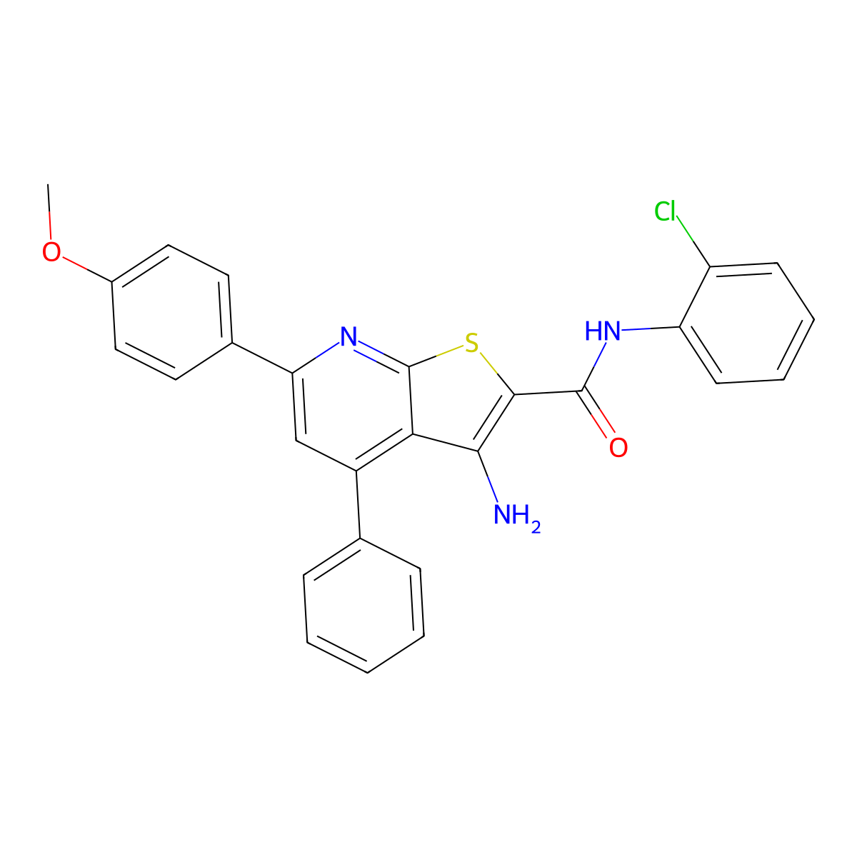 3-amino-N-(2-chlorophenyl)-6-(4-methoxyphenyl)-4-phenylthieno[2,3-b]pyridine-2-carboxamide molecular structure, CAS 444152-94-7