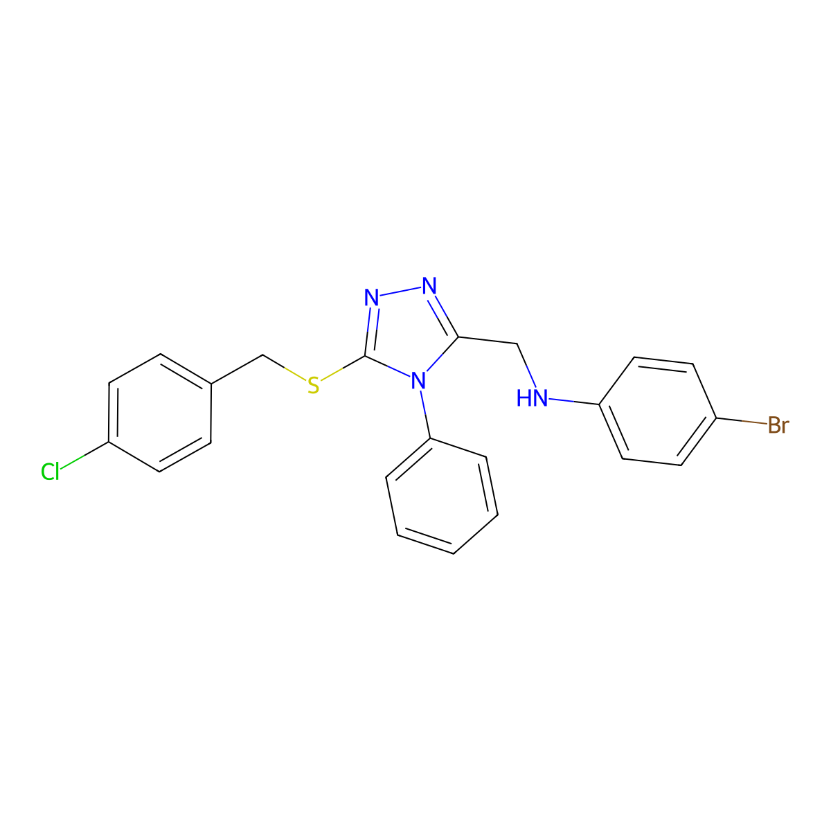 4-Bromo-N-((5-((4-chlorobenzyl)thio)-4-phenyl-4H-1,2,4-triazol-3-yl)methyl)aniline molecular structure, CAS 444153-09-7