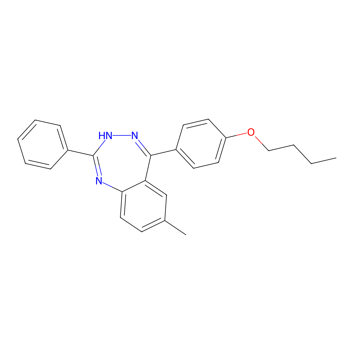 5-(4-Butoxy-phenyl)-7-methyl-2-phenyl-3H-benzo[e][1,2,4]triazepine molecular structure, CAS 444153-15-5