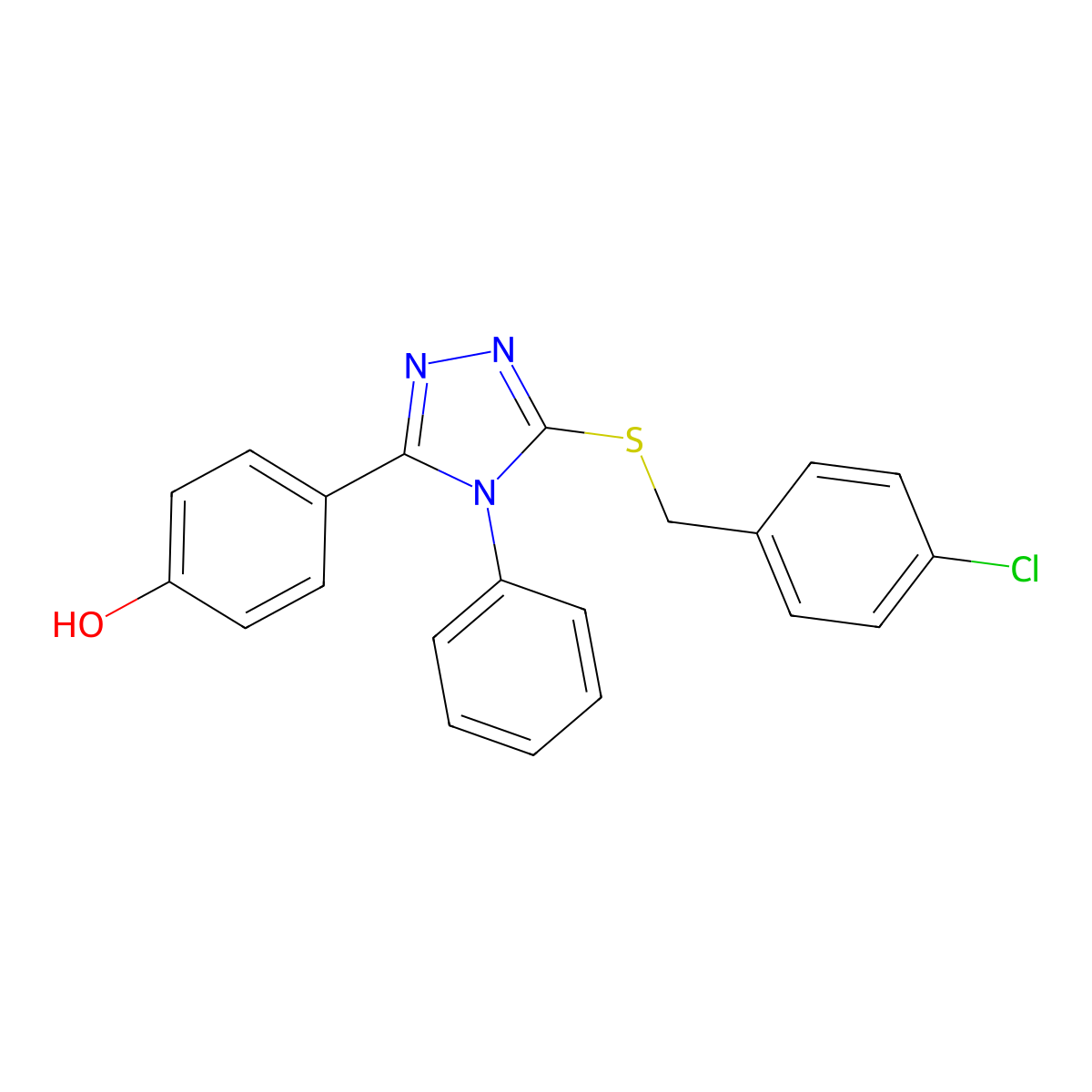 4-(5-((4-Chlorobenzyl)thio)-4-phenyl-4H-1,2,4-triazol-3-yl)phenol molecular structure, CAS 444153-38-2