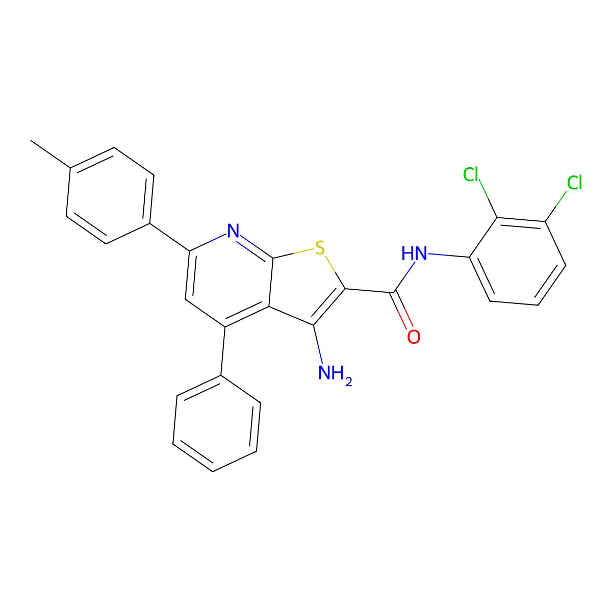 3-Amino-N-(2,3-dichlorophenyl)-4-phenyl-6-(p-tolyl)thieno[2,3-b]pyridine-2-carboxamide molecular structure, CAS 444153-42-8